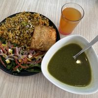 Menu of the day. The food is seasoned so perfectly. The atmosphere is welcoming and the staff are all very friendly! I ate here probably 4-5 times during my week here in Bogotá!   at Vegano Oculto in Bogota