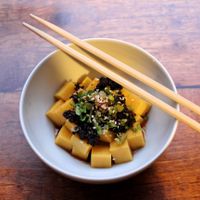 Polenta with fermented black soy beans at Cai Kitchen in Hamburg