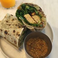 Big breakfast burrito with the vegan option (eggs switched for tempeh) at Comoba in Lisbon