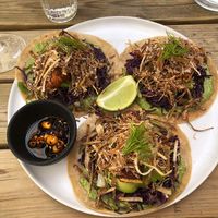 Vegan tortillas with tempeh!  at Comoba in Lisbon