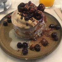 Cherry pancakes. Beware large portion!   at Comoba in Lisbon