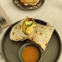 Pancakes and breakfast burrito at Comoba in Lisbon