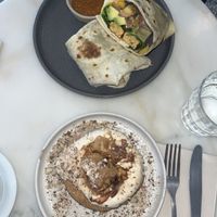 Chai pancakes and tempeh burrito  at Comoba in Lisbon