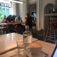 Latte with almond milk! at Comoba in Lisbon