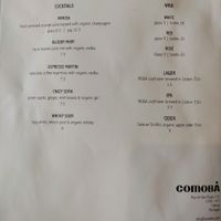 Menu at Comoba in Lisbon