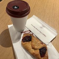 Coffee and croissant  at Pret A Manger - Old Broad St in London
