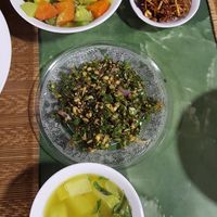 Vegetable curry, lentil soup and free salad at Home Again in Kalaw