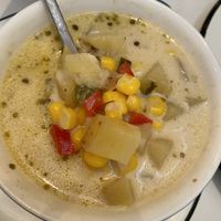 Vegan Corn and Potato Chowder  at Manzanita Market in Taos