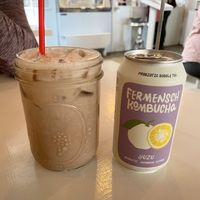 Iced chai latte with oat milk and kombucha   at Manzanita Market in Taos