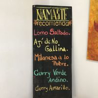 Menu at Namaste Coffee in Lima