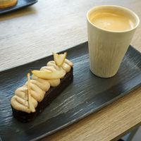 Pear/chocolate dessert at Amour Patisserie Vegetale in Nice