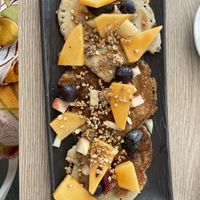 Pancakes with fruit  at Amour Patisserie Vegetale in Nice