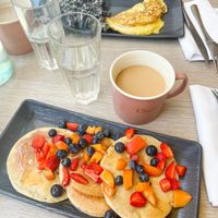 Pancakes with fruits & Omelette  at Amour Patisserie Vegetale in Nice