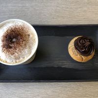 Muffin and Coffee with Almond Milk at Amour Patisserie Vegetale in Nice