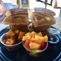Chicken & Waffles with Breakfast Potatoes and Fruit  at Tacotarian - Southwest LV in Las Vegas