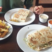 Durum and pita! And they come with hummus and tomatoe sauce at Green Falafel in Cusco