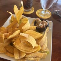 Plantain Chips with guacamole  at Cuba's Cookin' in Oranjestad