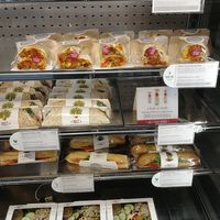 Falafel, Avo & Chipotle Wrap, Humus & Chipotle Wrap and Avo, Olives & Tomo baguette at Pret A Manger - Waterloo Station in South East London