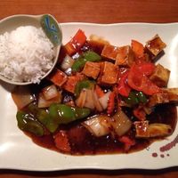 General Tso tofu with steamed rice, dinner portion at Moto Asian Cuisine in Cumming