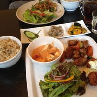 Nagi Shokudo lunch plates (background = cheaper lunch plate with set menu, foreground = more expensive deli plate with 3 choices from the menu) at Nagi Shokudo in Kamakura