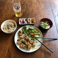 Delicious vegan mean. Nagi A with lunch beer! Perfect tokyo hole in the wall and gracious and welcoming server and chef!  at Nagi Shokudo in Kamakura