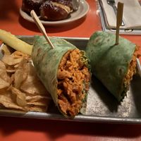 Buffalo soy curls in spinach wrap at The Bye and Bye in Portland