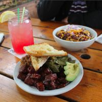 Bye and Bye cocktail and the BBQ plate. Those collards were so good! at The Bye and Bye in Portland