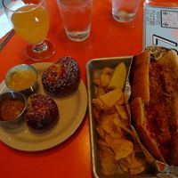 Meatball sub and pretzel knots/twists at The Bye and Bye in Portland