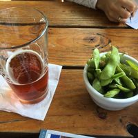 garlic edamame and a brew at The Bye and Bye in Portland