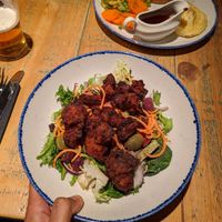 Mediterranean salad with Coliflour BBQ Wings at The Lost Coin in Haverfordwest