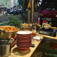 Food preparation in front of the shop. at TàiLáng ZhōngHuá Lāmiàn in Tainan