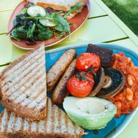 Vegan breakfast, vegan hummus sandwich  at Broadway Deli  in Broadway