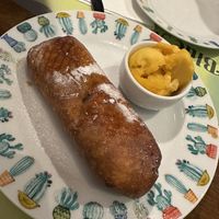 Apple sopapillas with vegan mango sorbet   at Blue Margarita in Bucharest