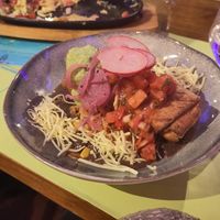 Chimichanga with vegetables and vegan cheese at Blue Margarita in Bucharest