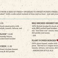 Burger menu with plant power burger at Brewhouse & Kitchen in Horsham