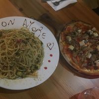 Spaghetti amalfitani and Umbria Pizza at Vitalia's in Cairns