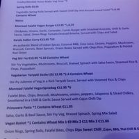 Their vegan menu as of July '18 at The Monread in Naas