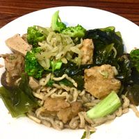 Vegetarian noodles with mock meats, broccoli, and seaweed  at Su Lu Wei in Kaohsiung