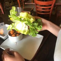 no vegan burger bun lmao (if you look close enough you may see the beyond pattie between the salad 😂) at Charbar Company in Hilton Head Island