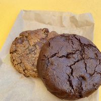Dark chocolate and chocolate chip cookies to die for.  So good and tasted like brownie. at Elixir in Mammoth Lakes
