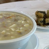 Congee, seaweed rolls  at Lotus Pond Vegetarian Restaurant in Scarborough