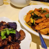 Eggplant in Ginger Sauce and Pumpkin in Black Bean Sauce at Lotus Pond Vegetarian Restaurant in Scarborough