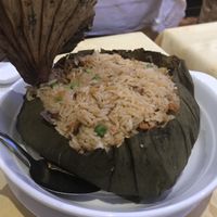 Fried rice wrapped in lotus leave at Lotus Pond Vegetarian Restaurant in Scarborough