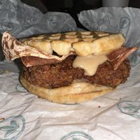 Chicken & Waffles Sandwich  at Plant Power Fast Food in Redlands