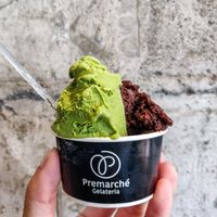 Uji matcha and high grade chocolate flavors at Premarché Gelateria in Tokyo