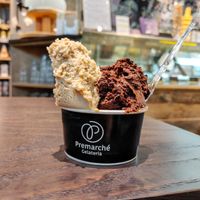 Brown rice caramel and chocolate flavors at Premarché Gelateria in Tokyo