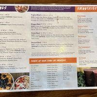 (Front of) menu  at Vitality Bowls in Wappingers Falls