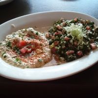 Baba Ghannouj & tabbouleh part of the 3 different vegan combination.  at Aladdin in Reading