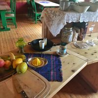 Breakfast: Fresh fruits, lemon juice, peanut butter, vegan muesli at Mjølfjell UH in Voss