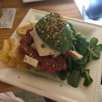 Vegan avocado burger with tofu and hummus  at Avocado Bar in Rome